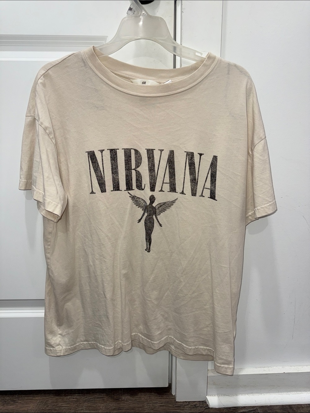 NIRVANA Cream Band Logo Tee with Angel Graphic